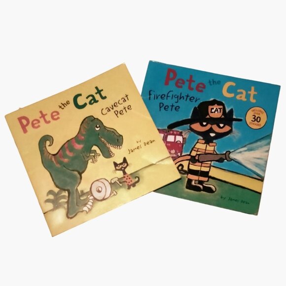 Pete the Cat Cavecat Firefighter James Dean Paperback Book Lot 2 - Picture 1 of 10